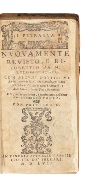 PETRARCA, FRANCESCO. Il Petrarca.  1557 + CAMILLO, GIULIO.  Annotationi . . . sopra le Rime del Petrarca.  1557